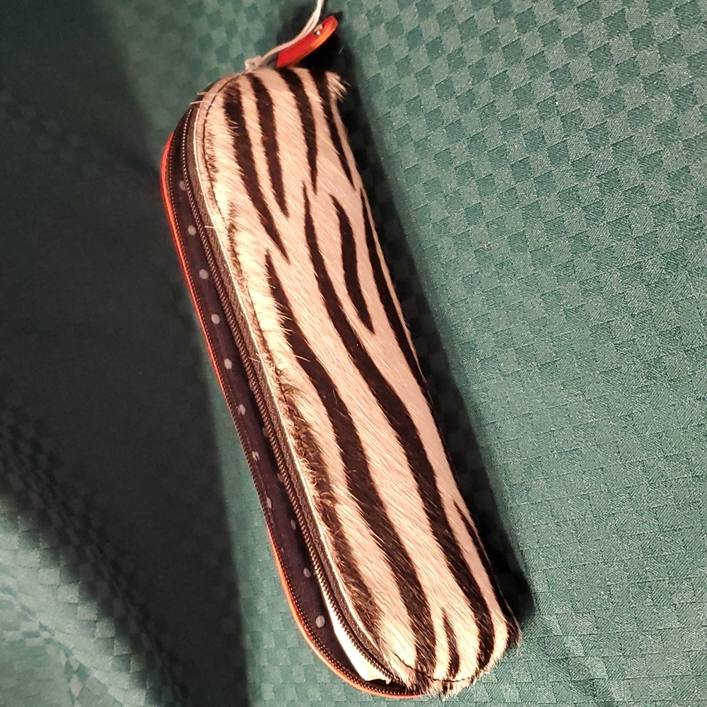 Recycled genuine leather and horse hair pencil case/makeup case